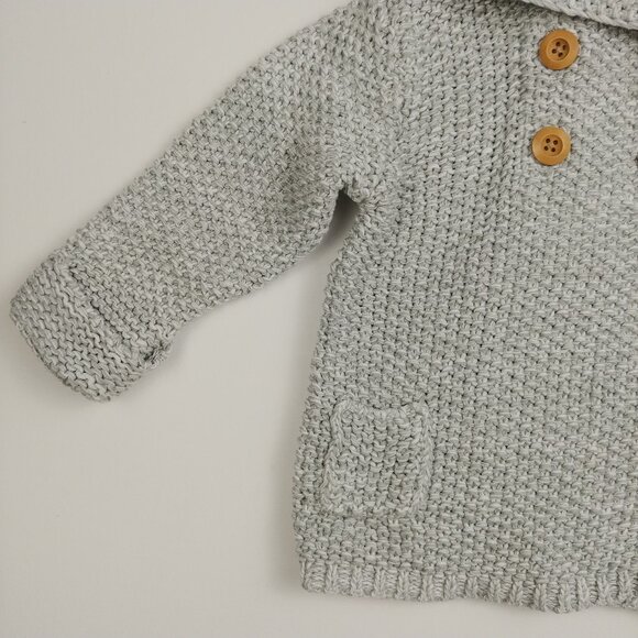 Beba Bean Heather Gray Knit Double-Breasted Hooded Jacket Size 6-12 Months - Picture 4 of 12